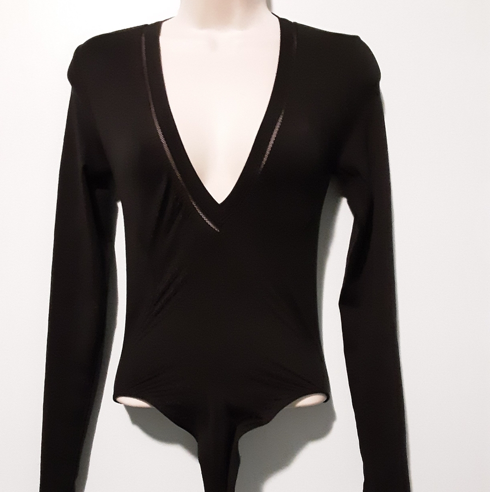 Good American Black Asymmetrical Cut Out Bodysuit
